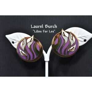 Laurel Burch "Lilies For Les" Floral Post Earrings, Gold Plated, 1980s